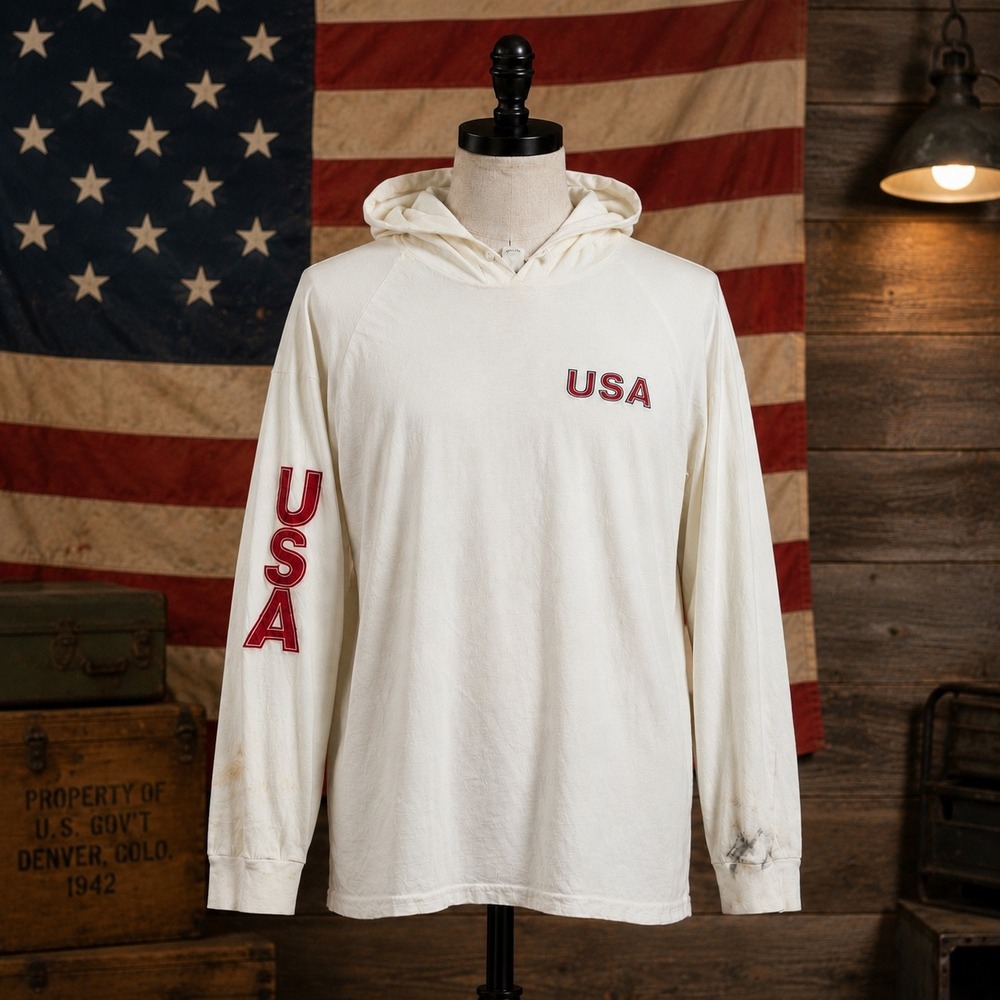 Vintage Bike USA Hooded Long Sleeve T-Shirt Mens XL White 90s Raglan Graphic Tee
